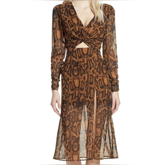 Revolve Snakeskin tan & black high slit midi dress w/ cutout size xs extra small - Picture 1 of 7